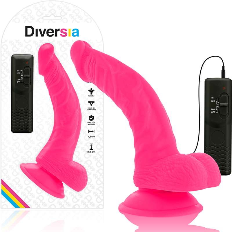 DIVERSIA - FLEXIBLE VIBRATING DILDO 21.5 CM - PINK