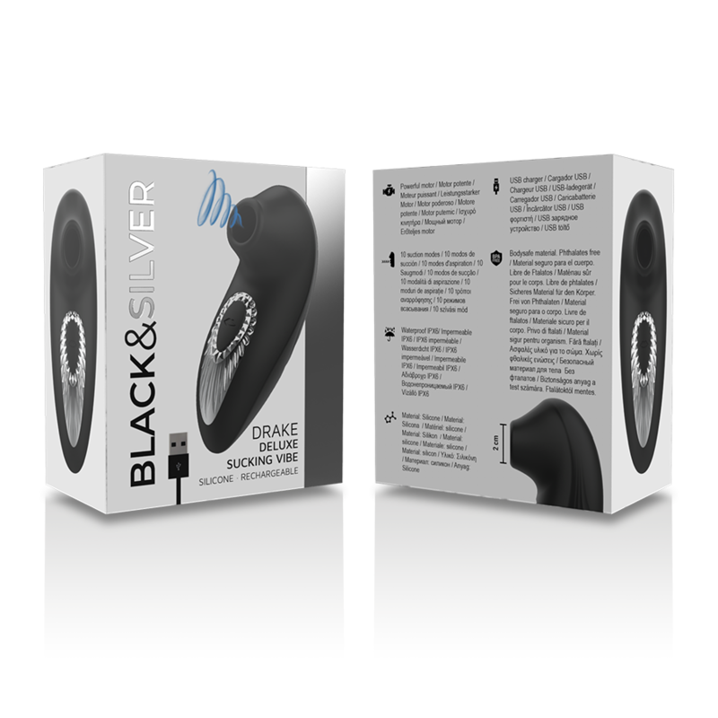 BLACK&SILVER - DRAKE DELUXE VIBRATOR SUCTIUNE SILICON REINCARCABIL NEGRU