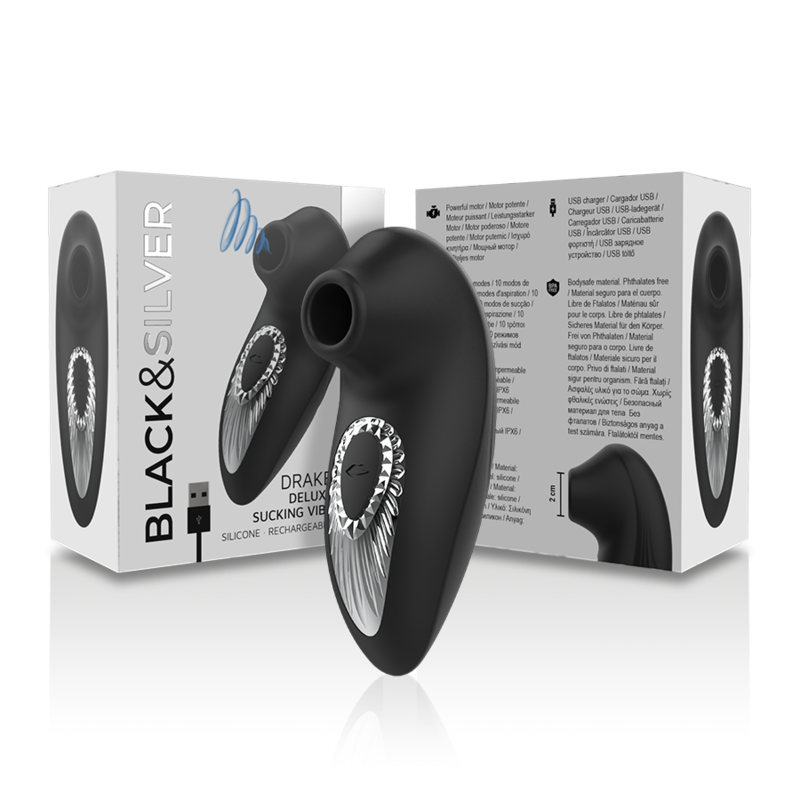 BLACK&SILVER - DRAKE DELUXE VIBRATOR SUCTIUNE SILICON REINCARCABIL NEGRU