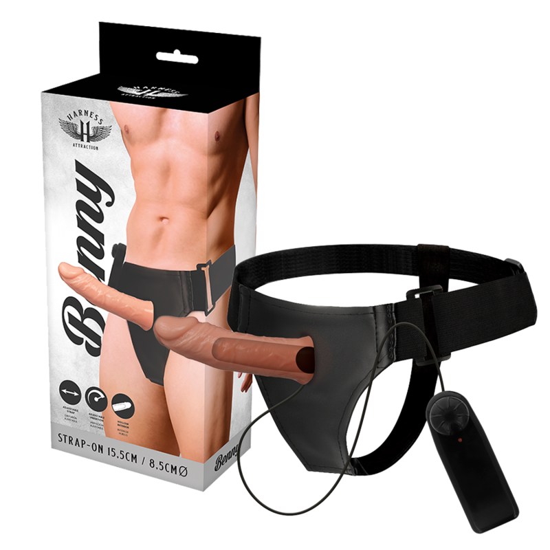 HARNESS ATTRACTION™ - STRAP-ON GOL PE INTERIOR CU VIBRATII 15 X 4.5CM