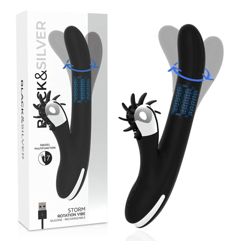 BLACK&SILVER VIBRATOR ROTATIV BUNNY STORM