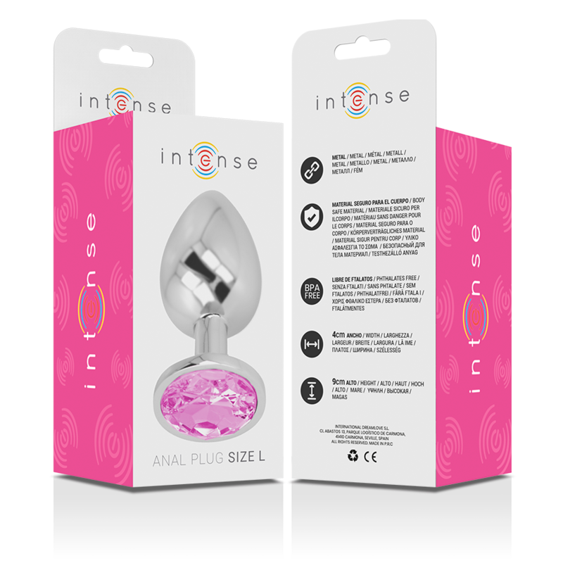 INTENSE - METAL ALUMINUM ANAL PLUG WITH PINK GLASS SIZE L