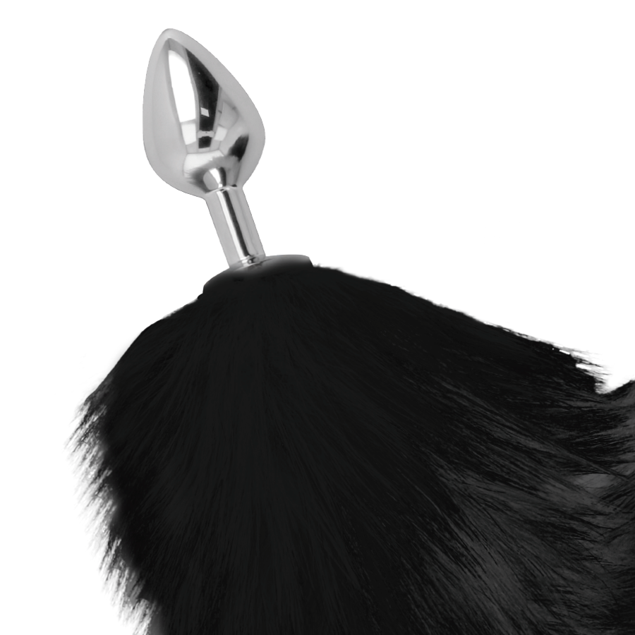 DARKNESS™ - SILVER ANAL PLUG 8 CM WITH BLACK TAIL