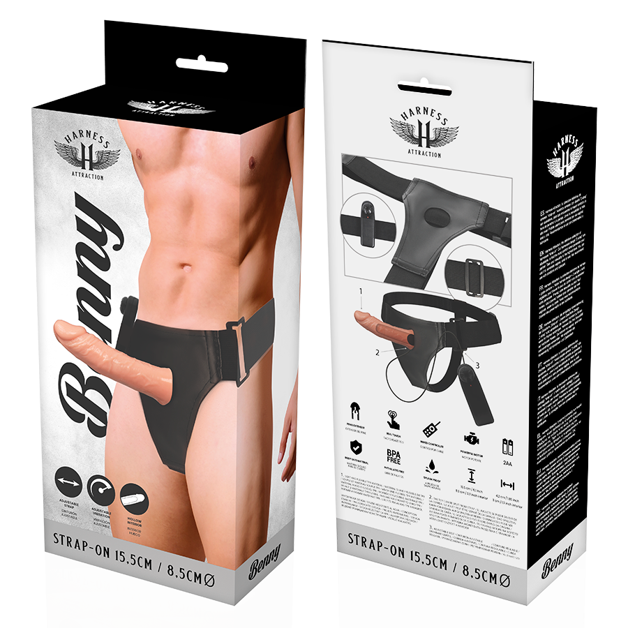 HARNESS ATTRACTION™ - STRAP-ON GOL PE INTERIOR CU VIBRATII 15 X 4.5CM